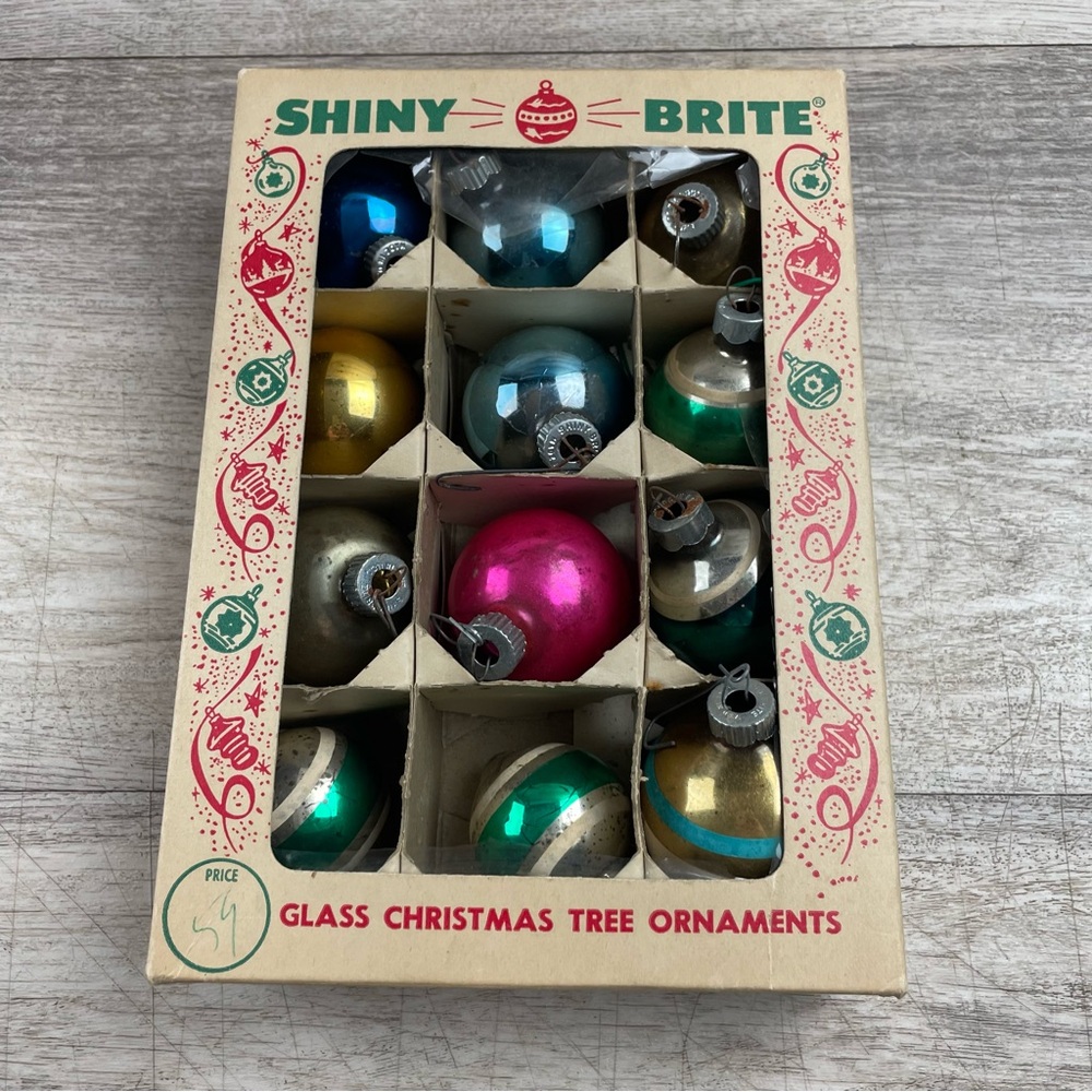 12 Vintage Shiny Brite Christmas Mercury Glass Ornaments Under 2” Each
